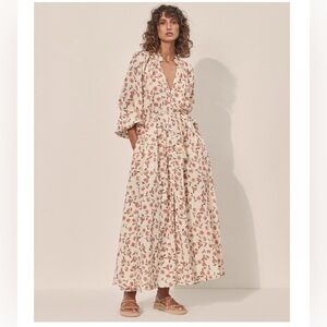 Kivari Marguerite Floral Button Maxi Long Sleeve Linen Dress Size US 6 NWT
